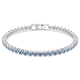 swarovski imber emily tennis bracelet  round cut  blue  rhodium plated