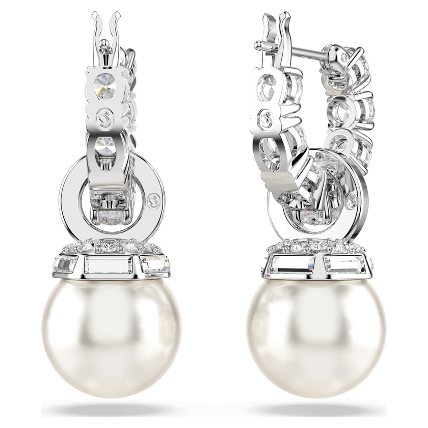 swarovski matrix drop earrings  crystal pearl  round cut  white  rhodium plated