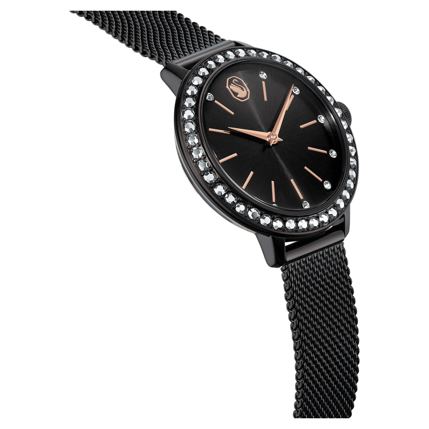 swarovski certa watch  swiss made  metal bracelet  black  black finish