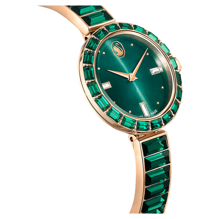 swarovski matrix bangle watch  swiss made  crystal bracelet  green  champagne gold tone finish