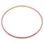 swarovski matrix tennis necklace  round cut  pink  gold tone plated
