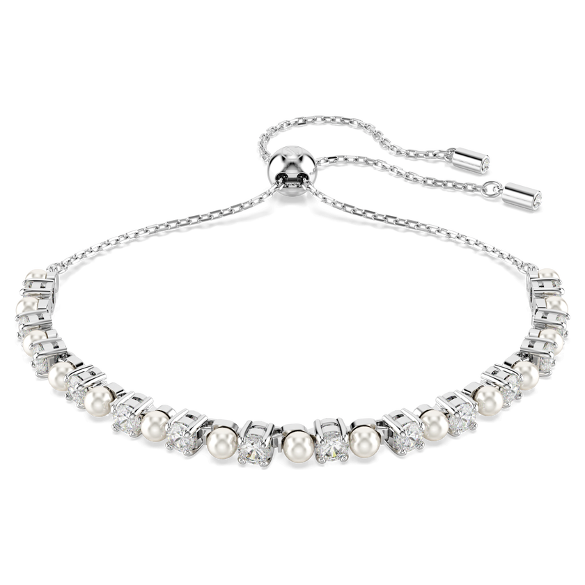 swarovski matrix bracelet  crystal pearl  round cut  white  rhodium plated
