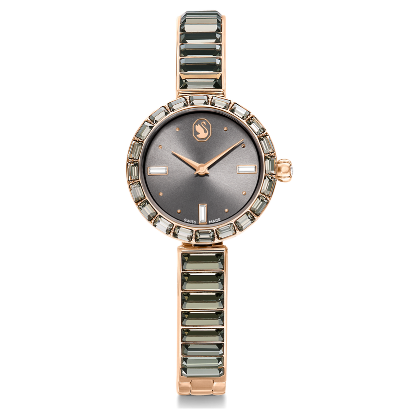 swarovski matrix bangle watch  swiss made  crystal bracelet  gray  rose gold tone finish