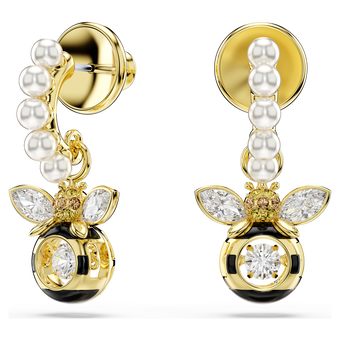 swarovski idyllia drop earrings  crystal pearl  mixed cuts  bee  multicolored  gold tone plated