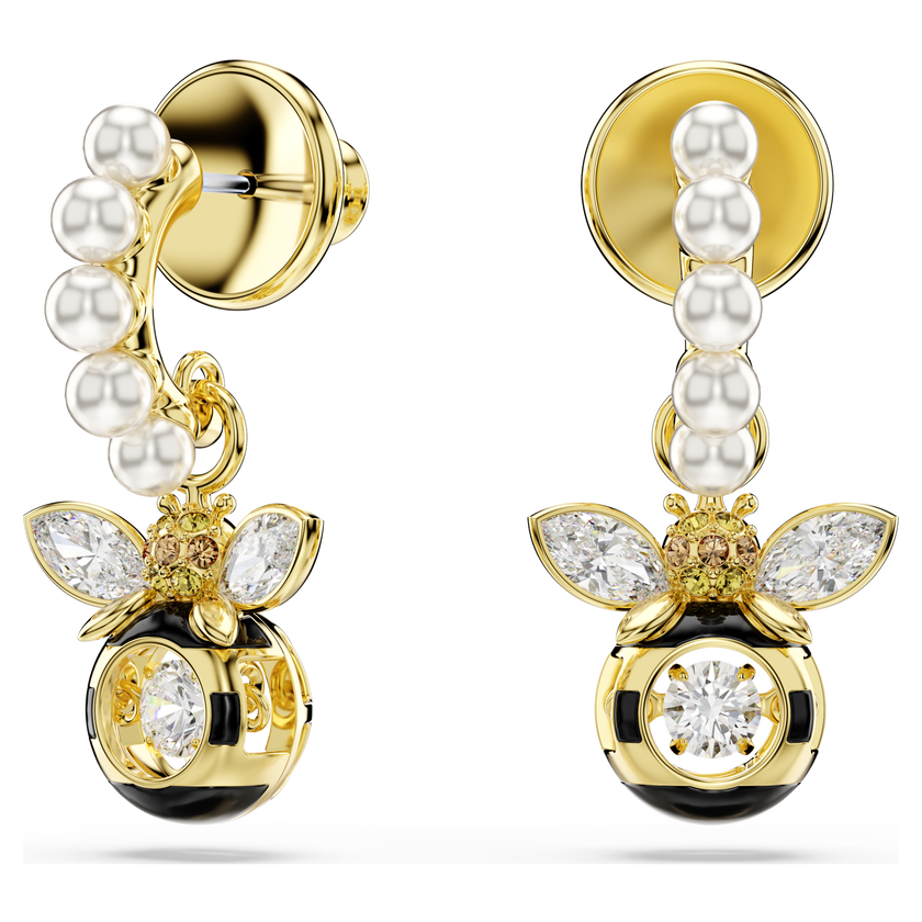 swarovski idyllia drop earrings  crystal pearl  mixed cuts  bee  multicolored  gold tone plated