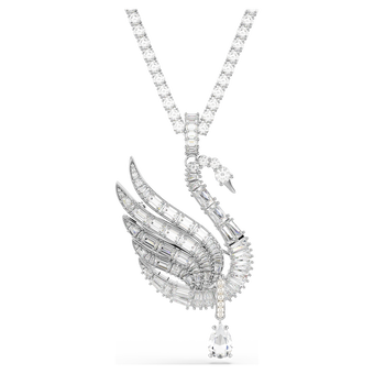 swarovski vienna pendant and brooch  mixed cuts  swan  white  rhodium plated