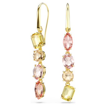 swarovski gema drop earrings  asymmetrical design  mixed cuts  pink  gold tone plated