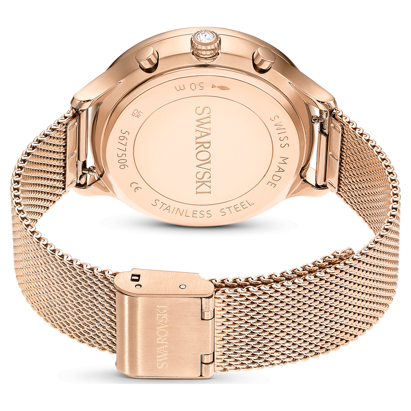 swarovski nova chrono watch  swiss made  metal bracelet  rose gold tone  rose gold tone finish