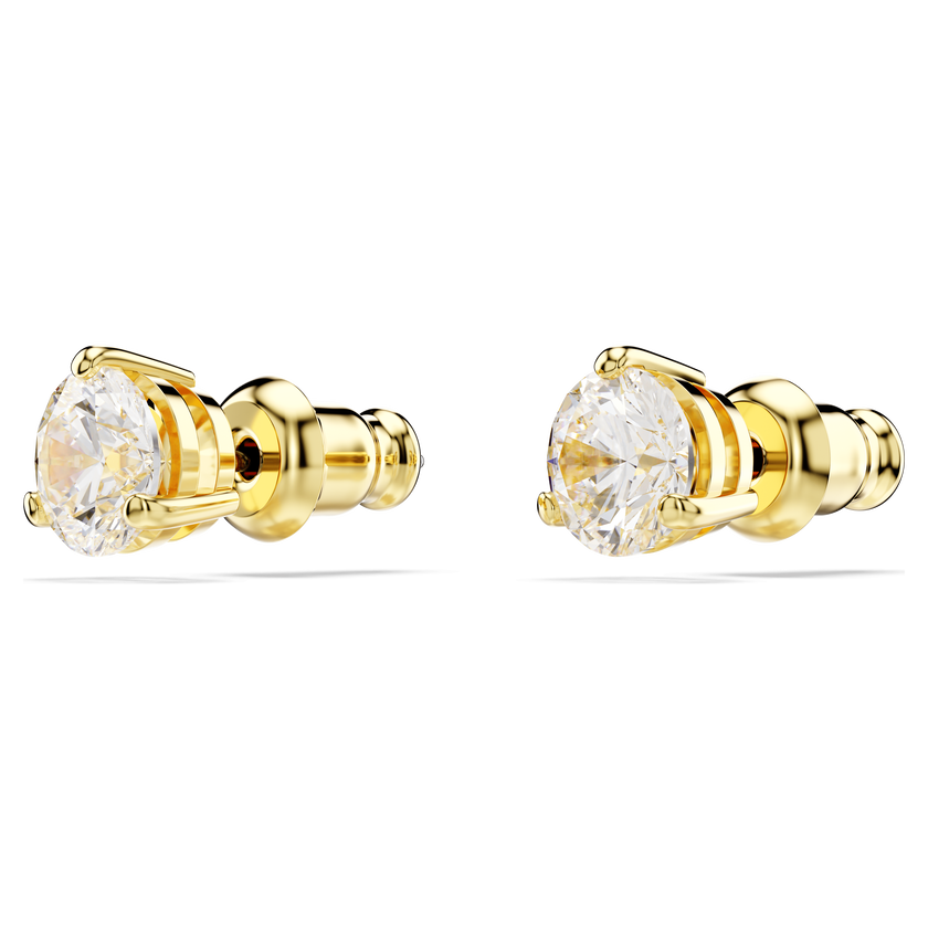 swarovski solitaire stud earrings  round cut  white  18k gold finish