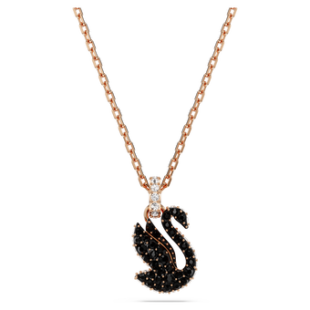 swarovski swan pendant  swan  small  black  rose gold tone plated