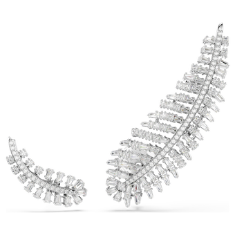 swarovski vienna earrings  mixed cuts  feather  white  rhodium plated
