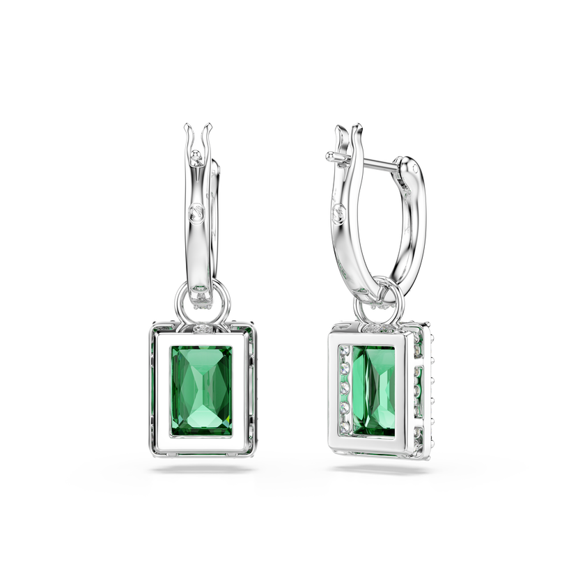 swarovski una angelic drop earrings  rectangular cut  pav   green  rhodium plated