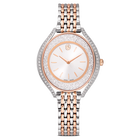 swarovski crystalline aura watch  swiss made  metal bracelet  rose gold tone  mixed metal finish
