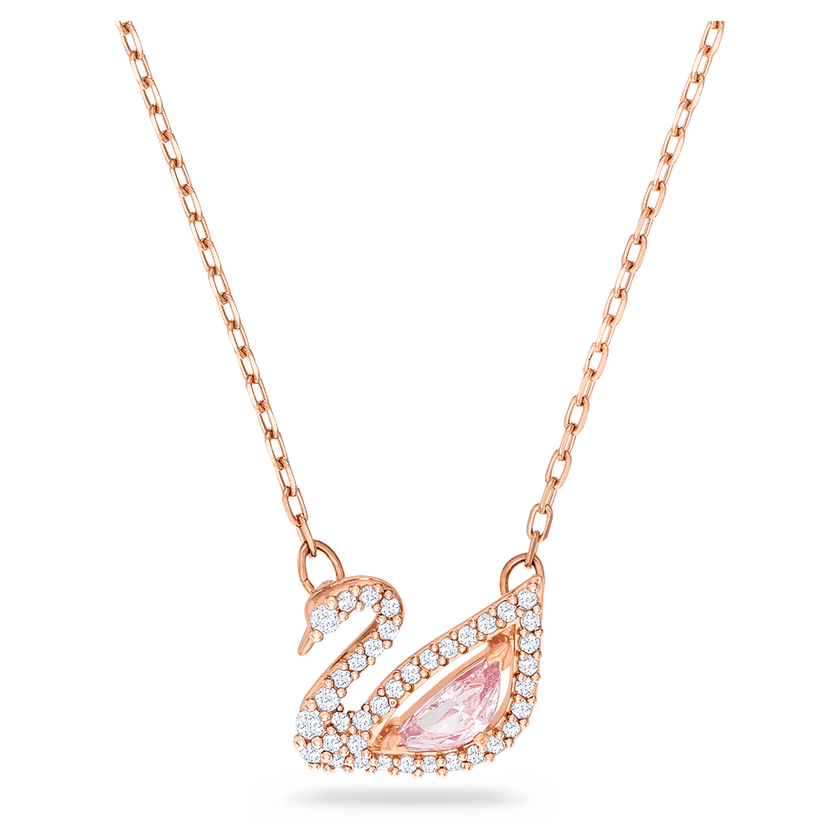 swarovski swan necklace  swan  pink  rose gold tone plated