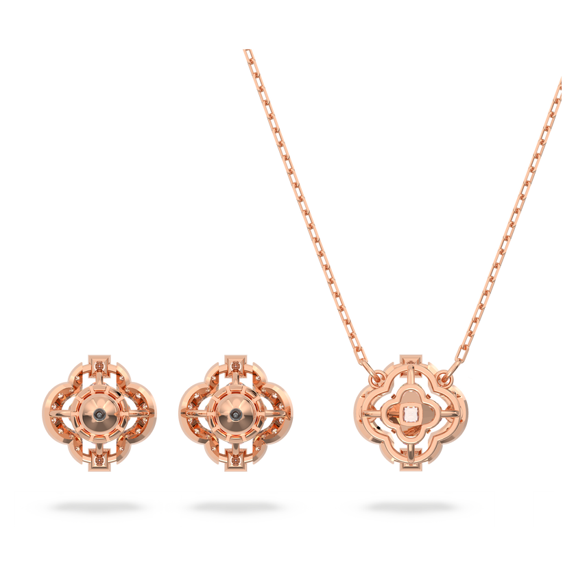 swarovski sparkling dance set  mixed cuts  clover  white  rose gold tone plated