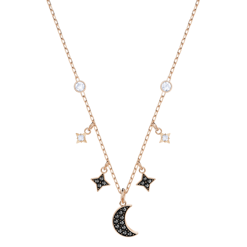 swarovski duo moon necklace  black  rose gold plating