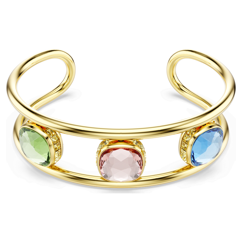 swarovski chroma cuff  cushion cut  green  gold tone plated