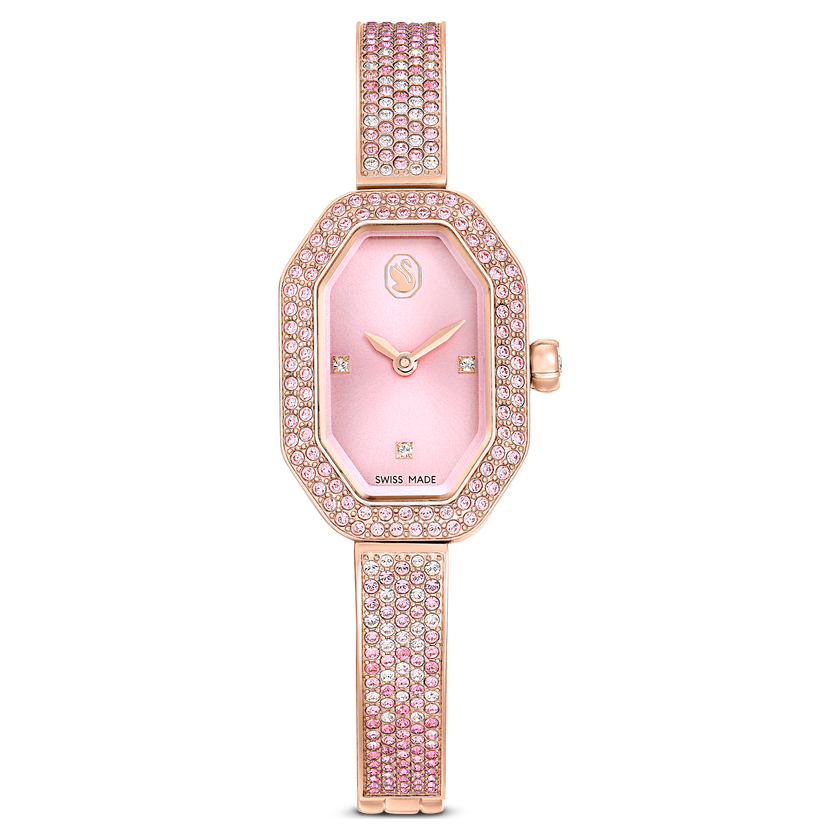 swarovski dextera bangle watch  swiss made  metal bracelet  pink  rose gold tone plated