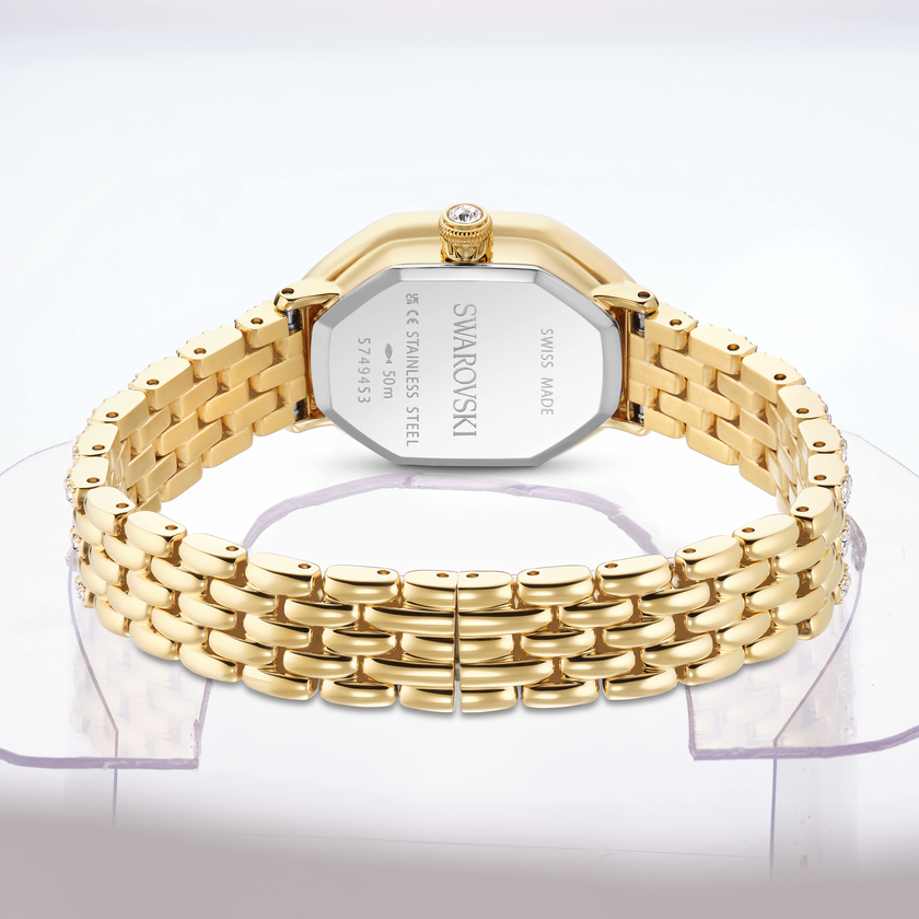 swarovski dextera octagon watch  swiss made  metal bracelet  gold tone  gold tone finish