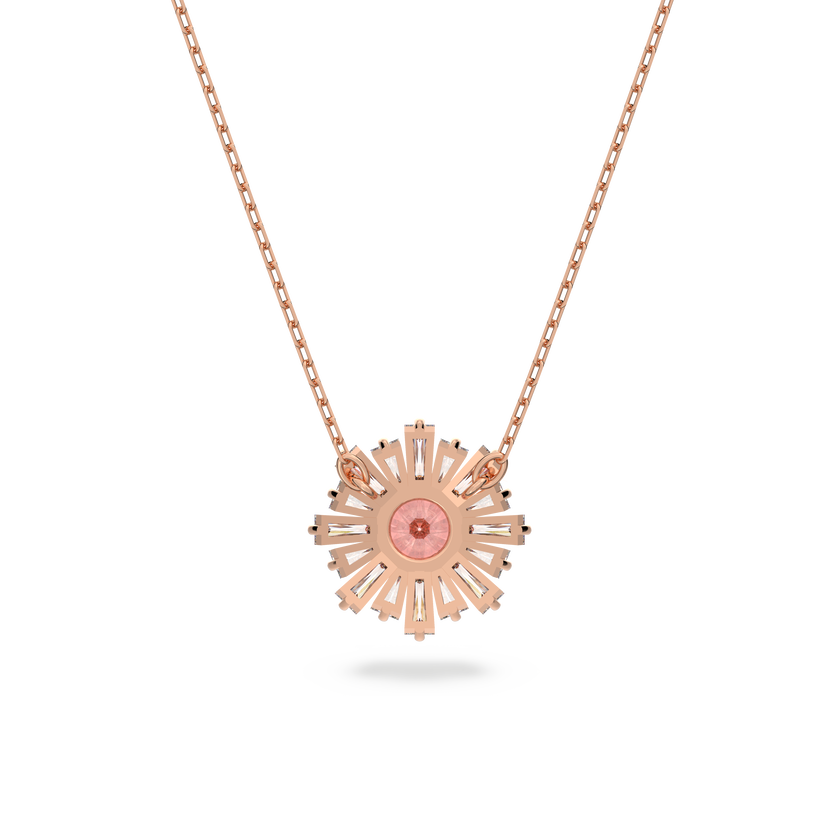 swarovski sunshine pendant  mixed cuts  sun  pink  rose gold tone plated