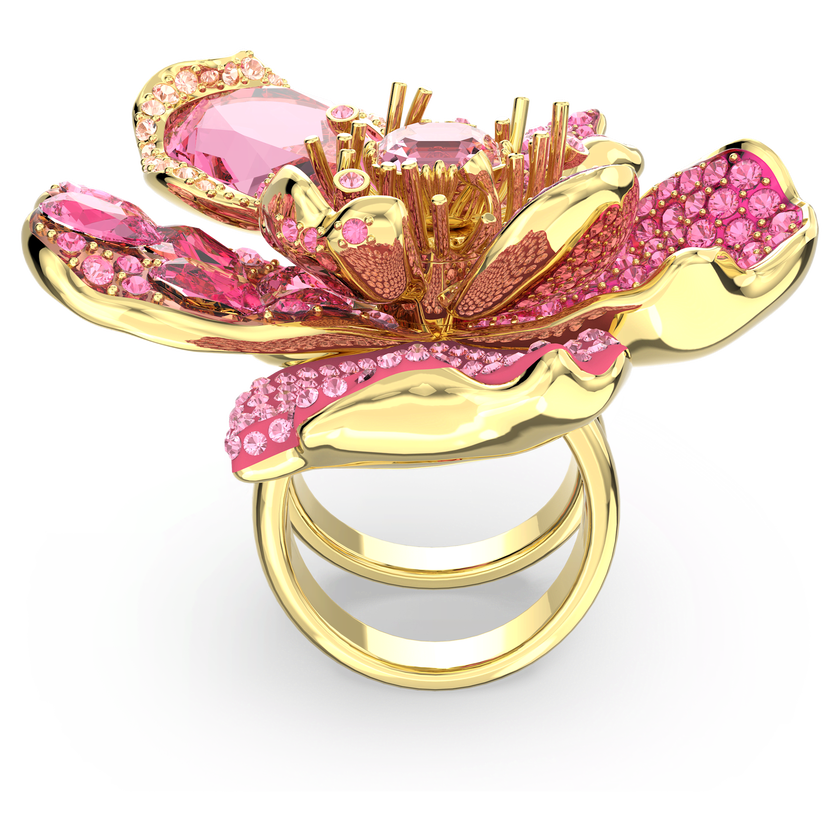 swarovski idyllia cocktail ring  pav   flower  pink  gold tone plated