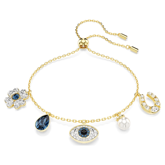 swarovski symbolica bracelet clover evil eye and horseshoe blue gold tone plated