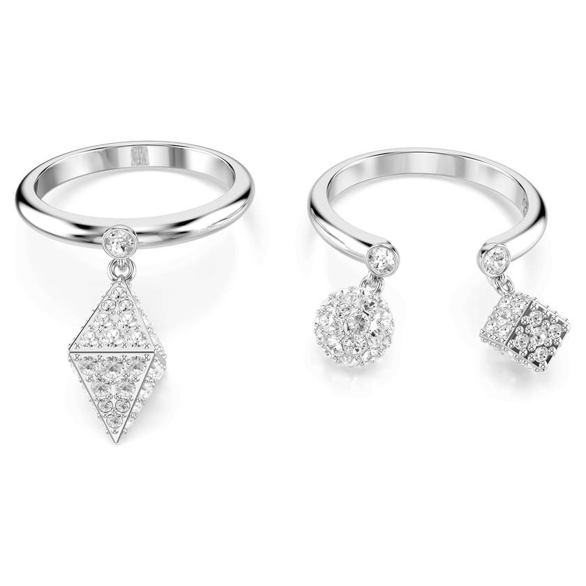 Dextera ring, Set (2), Sphere and cube, White, Rhodium plated ...