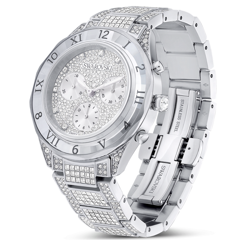 swarovski dextera lux watch  swiss made  metal bracelet  silver tone  stainless steel