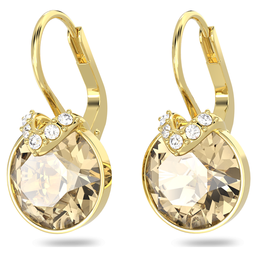swarovski bella v drop earrings  round cut  gold tone  gold tone plated