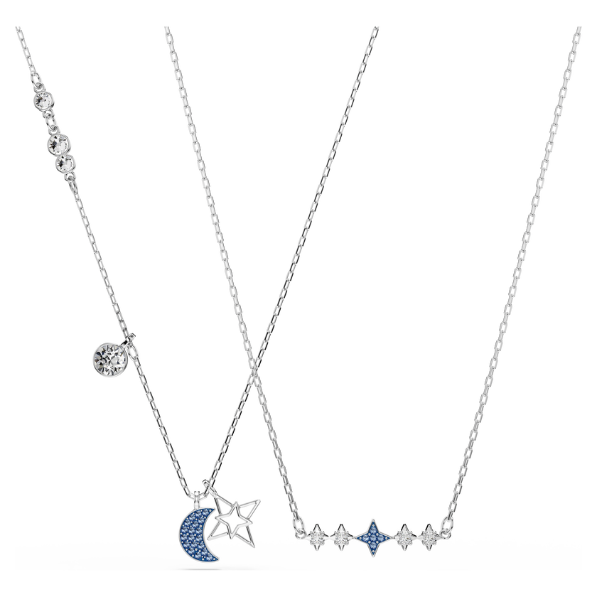 swarovski symbolica necklace  round cut  moon  blue  rhodium plated