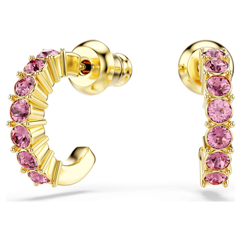 swarovski mini hoop earrings  round cut  pink  18k gold finish