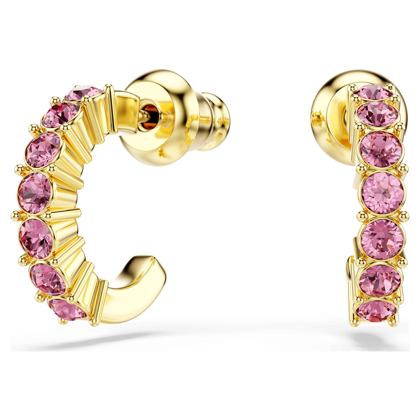 swarovski mini hoop earrings  round cut  pink  18k gold finish