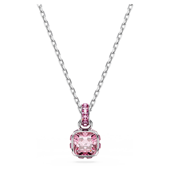 swarovski birthstone pendant square cut october pink rhodium plated