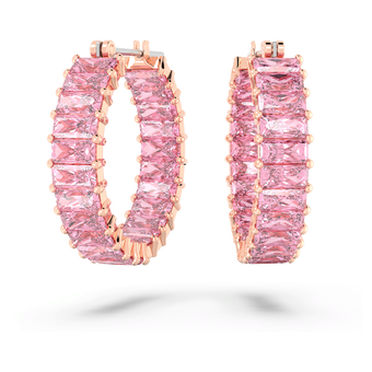 swarovski matrix hoop earrings baguette cut pink rose gold tone plated