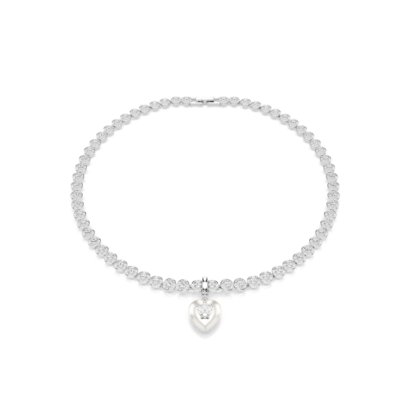 swarovski idyllia charm  mixed cuts  pearl colored coating  heart  white  rhodium plated