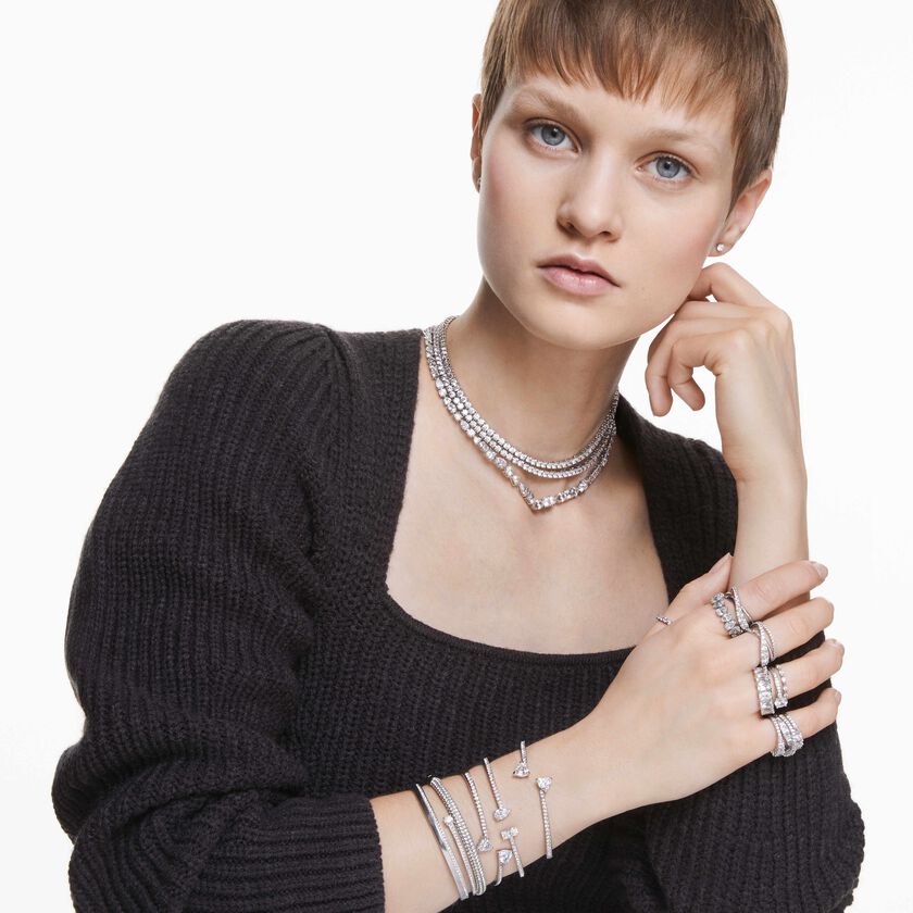 swarovski mesmera bangle  heart  white  rhodium plated