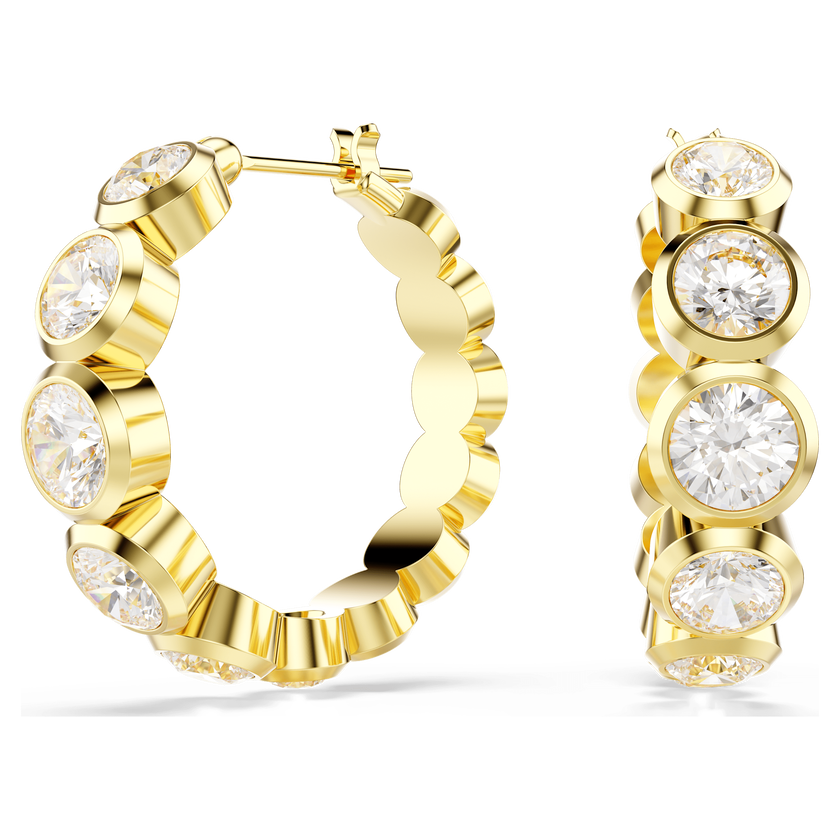 swarovski imber hoop earrings  round cut  white  gold tone plated