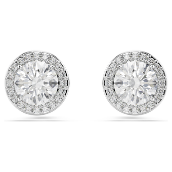 swarovski una angelic stud earrings  round cut  pav   white  rhodium plated