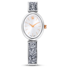 Crystal Rock Oval watch, Swiss Made, Metal bracelet, White, Stainless steel