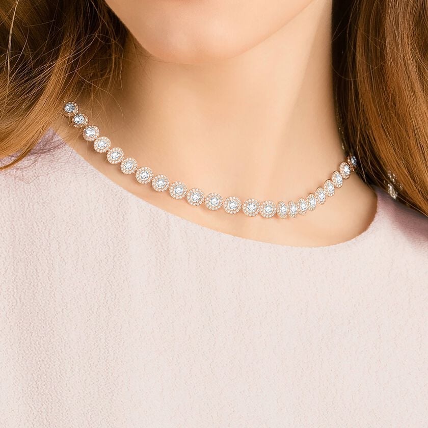 swarovski una angelic tennis necklace  round cut  medium  white  rose gold tone plated