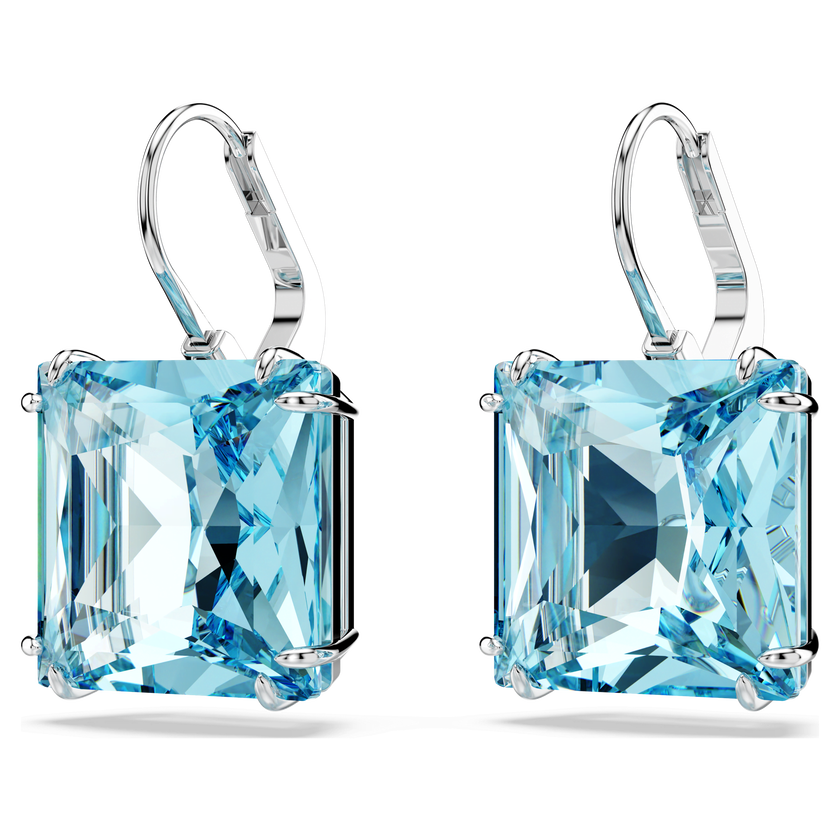 swarovski millenia earrings  square cut crystal  blue  rhodium plated