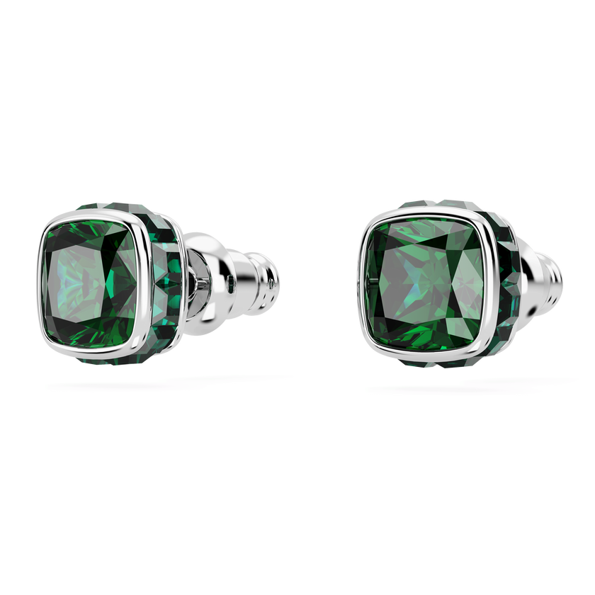 swarovski birthstone stud earrings  square cut  may  green  rhodium plated