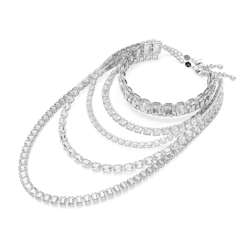 swarovski millenia layered necklace  mixed cuts  white  rhodium plated