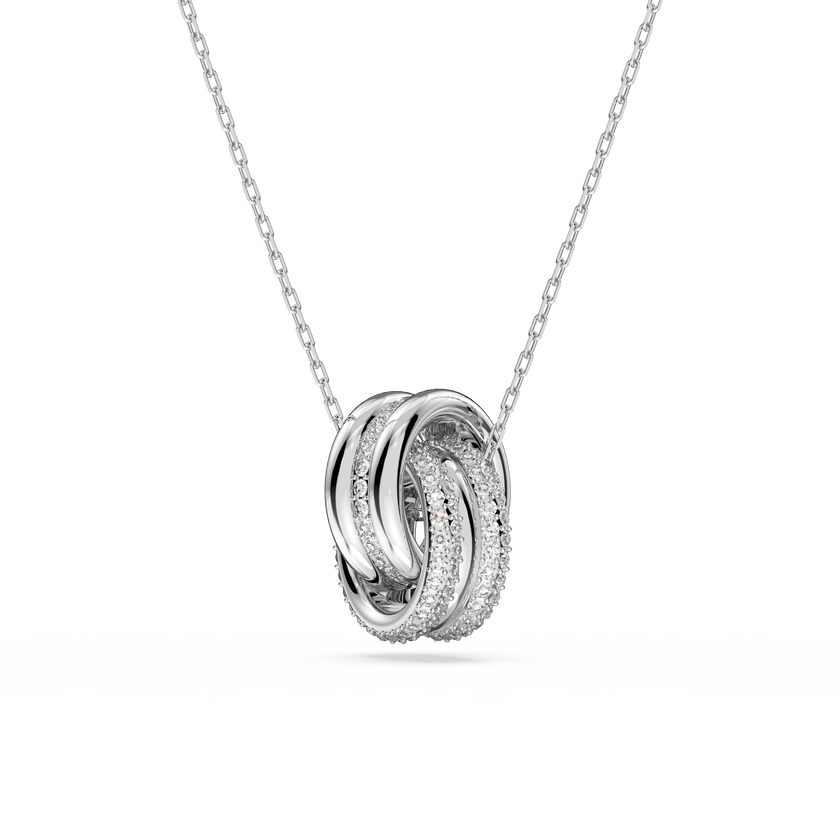 swarovski further pendant  intertwined circles  small  white  rhodium plated