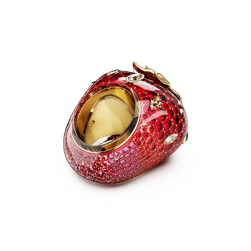 swarovski idyllia motif ring  mixed cuts  strawberry  red  gold tone plated