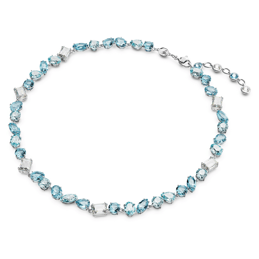 swarovski gema necklace  mixed cuts  blue  rhodium plated