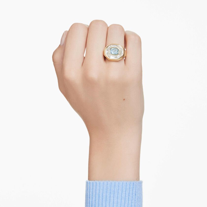 swarovski chroma cocktail ring  octagon cut  blue  gold tone plated