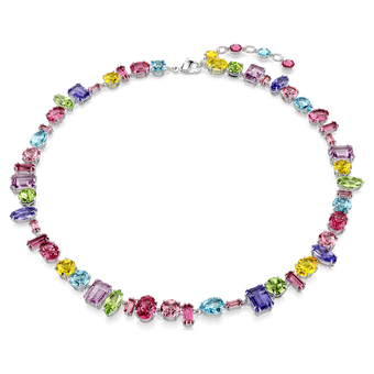 swarovski gema necklace mixed cuts multicolored rhodium plated