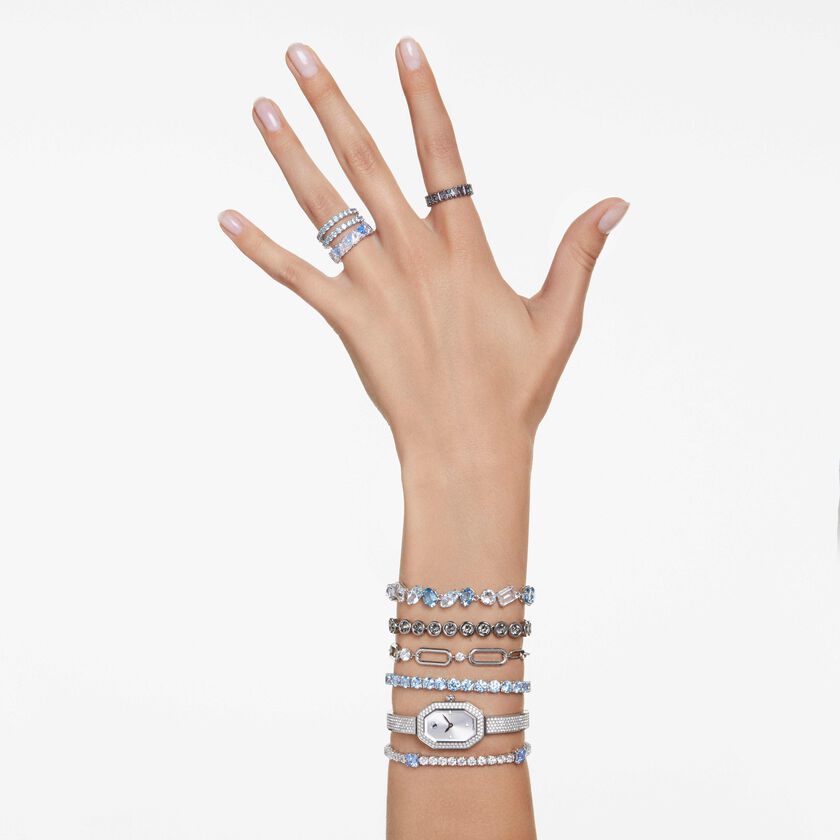 swarovski imber tennis bracelet  round cut  black  ruthenium plated