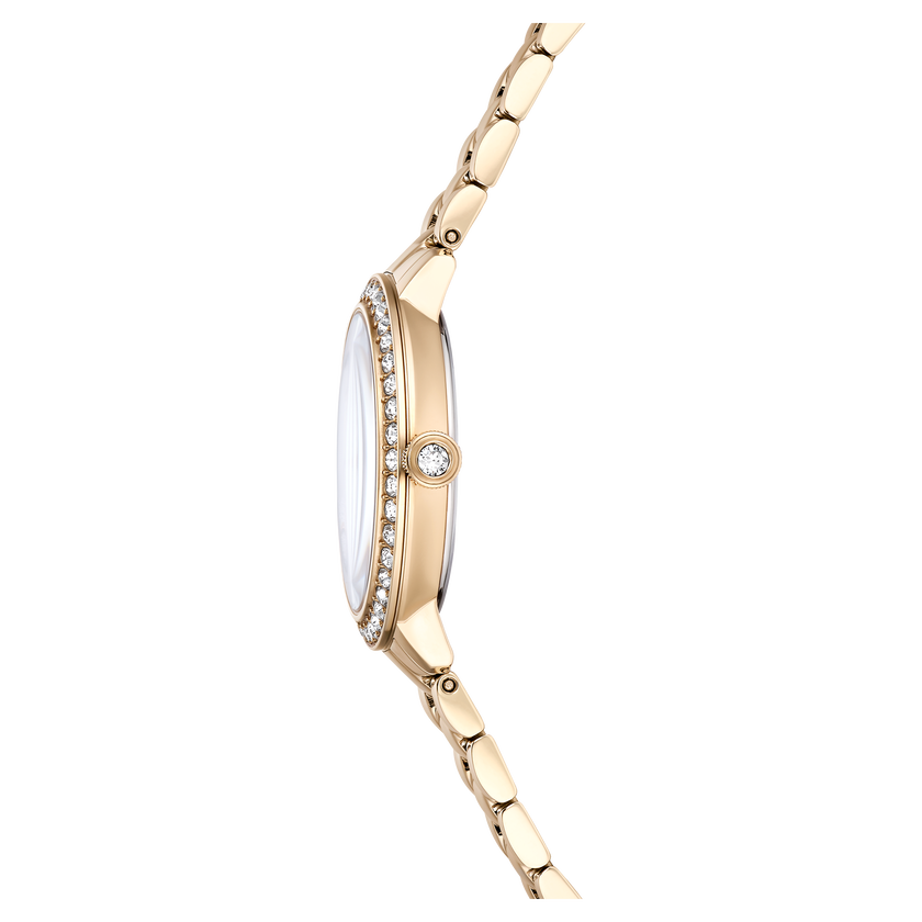 swarovski matrix 3 link watch  swiss made  metal bracelet  gold tone  champagne gold tone finish